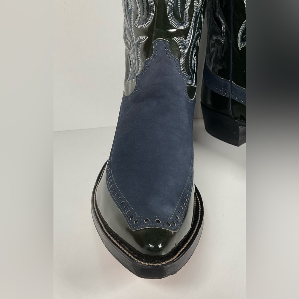 Vintage Justin Algonquin Toe Cowboy Boots | Royal Blue | Patent Leather | 12 EE - Picture 12 of 16